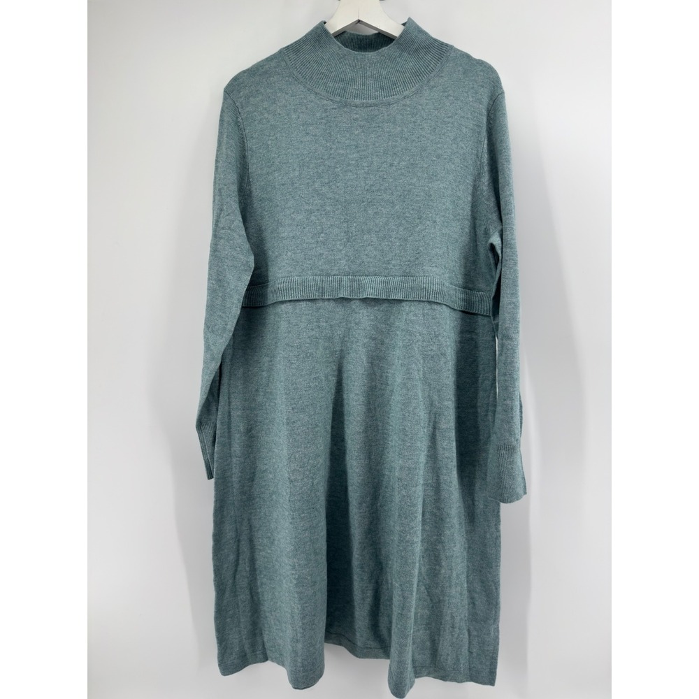 Seraphine Maternity Nursing Sweater Dress Sage Green Wool Blend Mock Neck Large